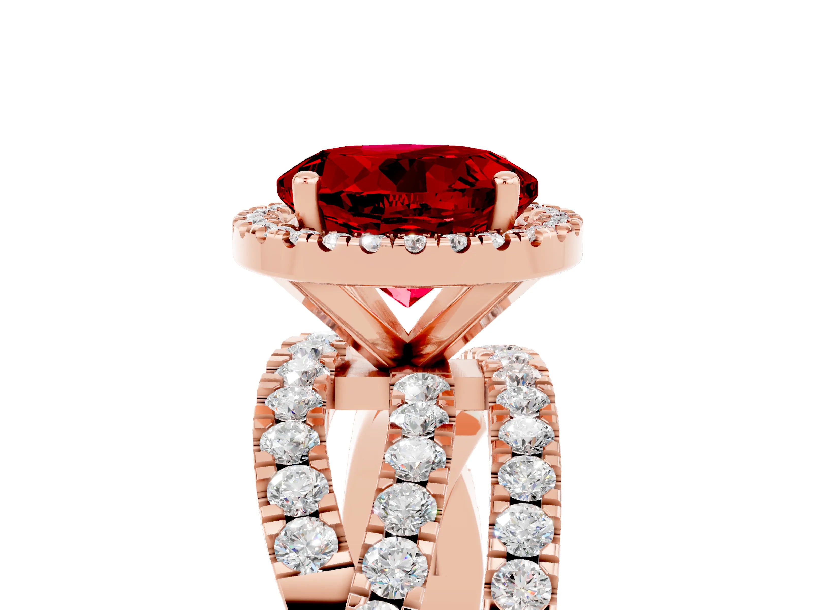 Rose gold Round Cut Cut Halo Split Shank Prong Setting Ring_5