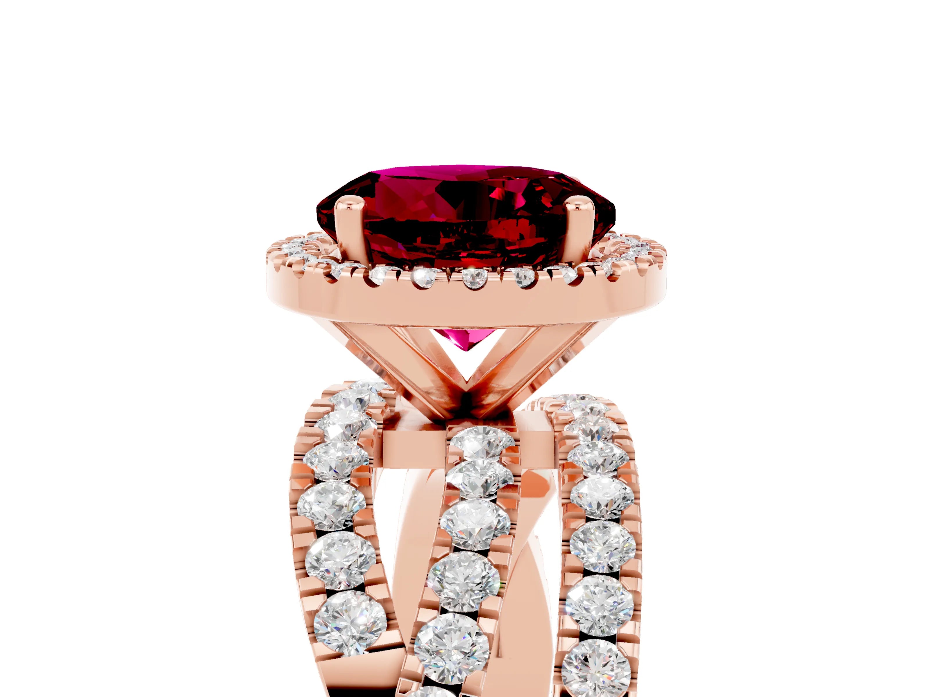Rose gold Round Cut Cut Halo Split Shank Prong Setting Ring_5