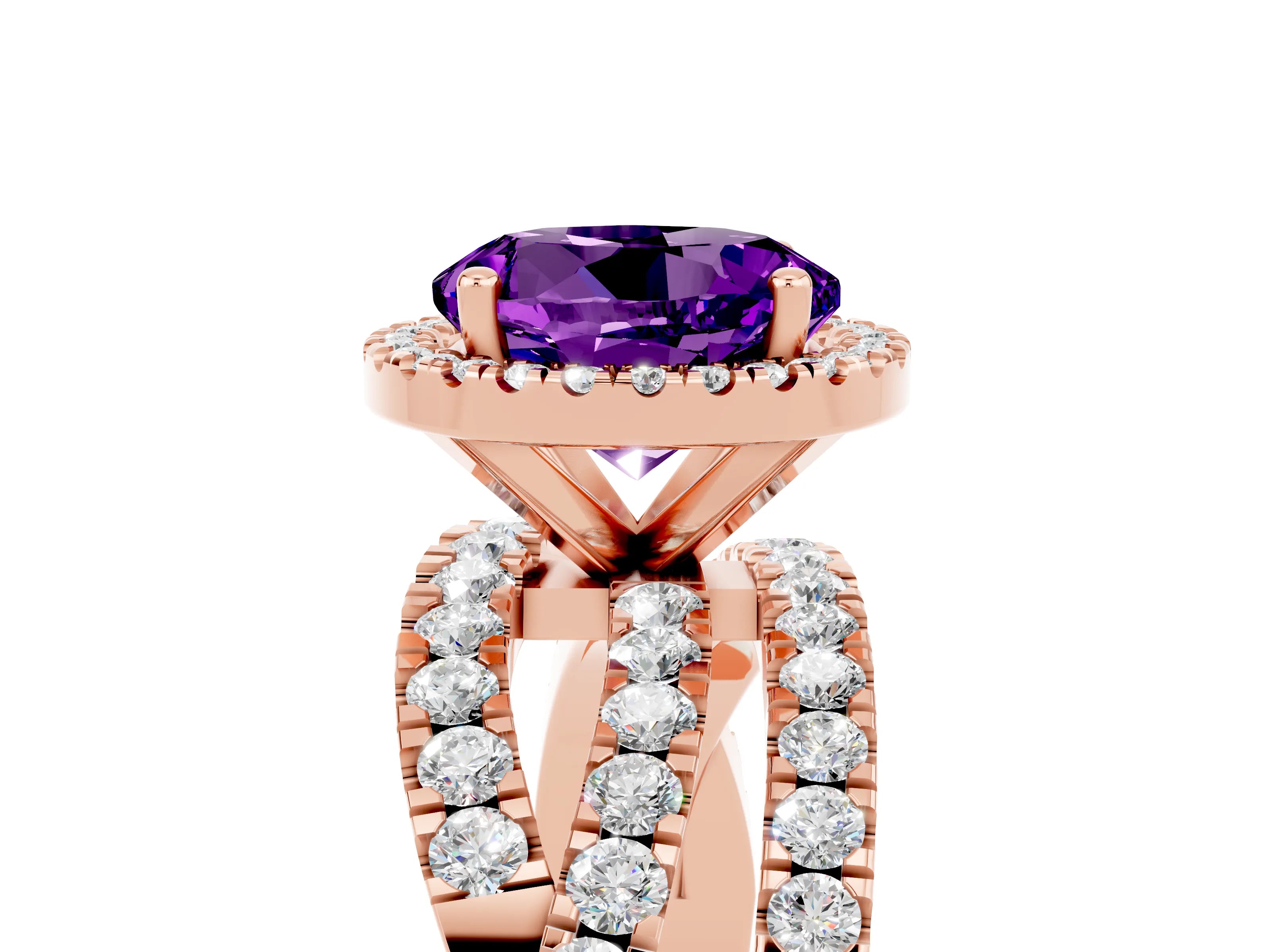 Rose gold Round Cut Cut Halo Split Shank Prong Setting Ring_5