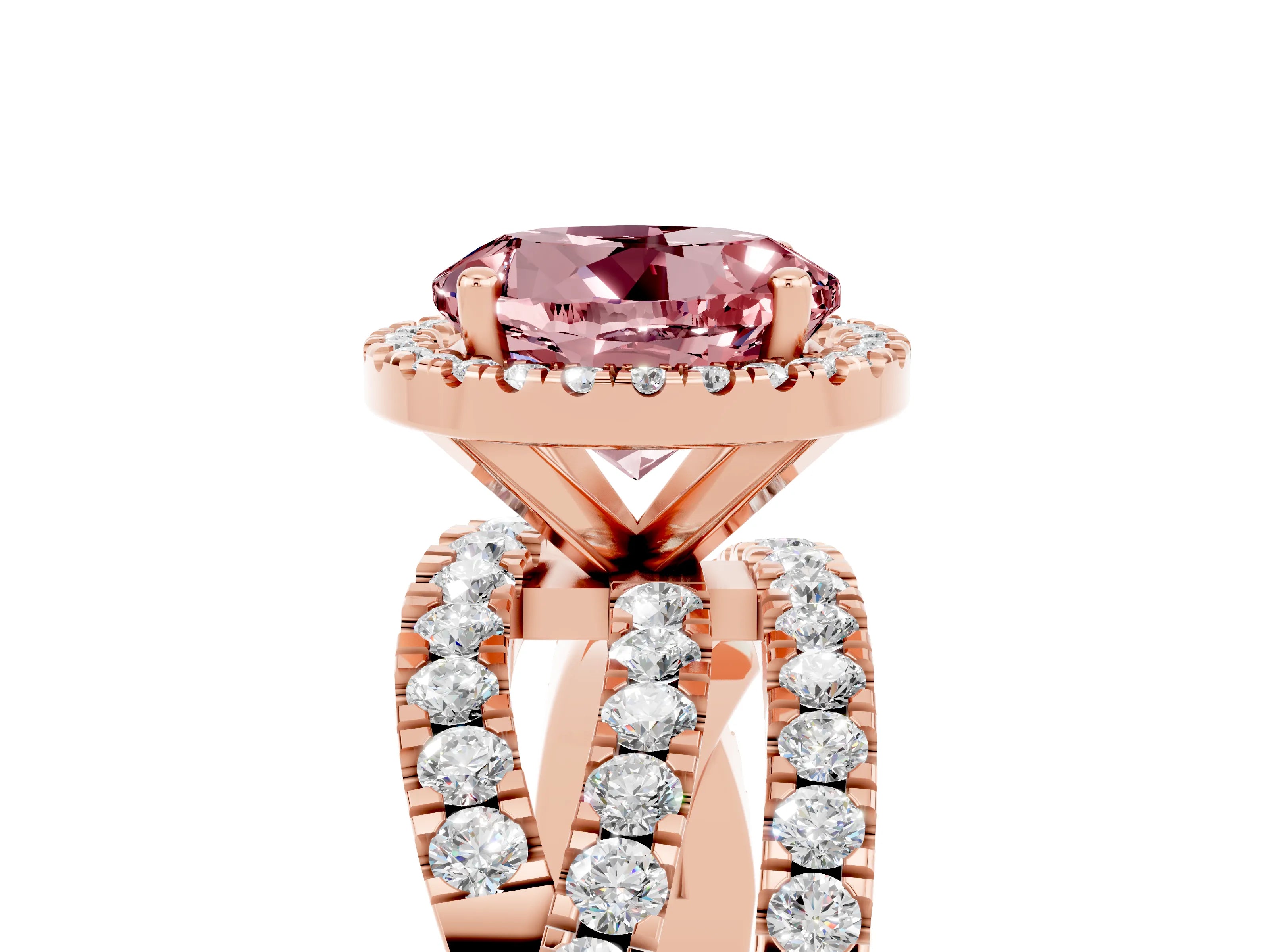 Rose gold Round Cut Cut Halo Split Shank Prong Setting Ring_5