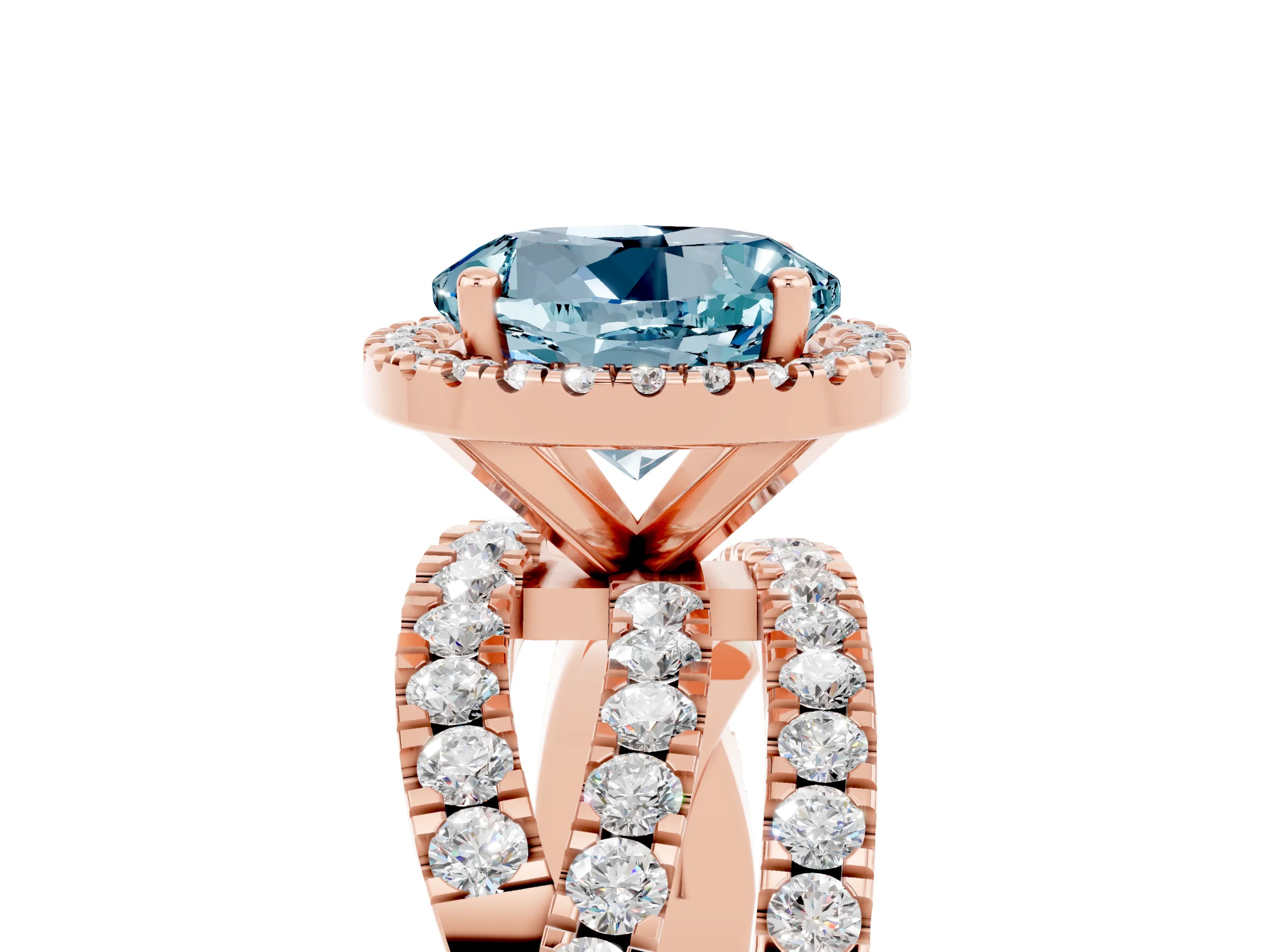 Rose gold Round Cut Cut Halo Split Shank Prong Setting Ring_5