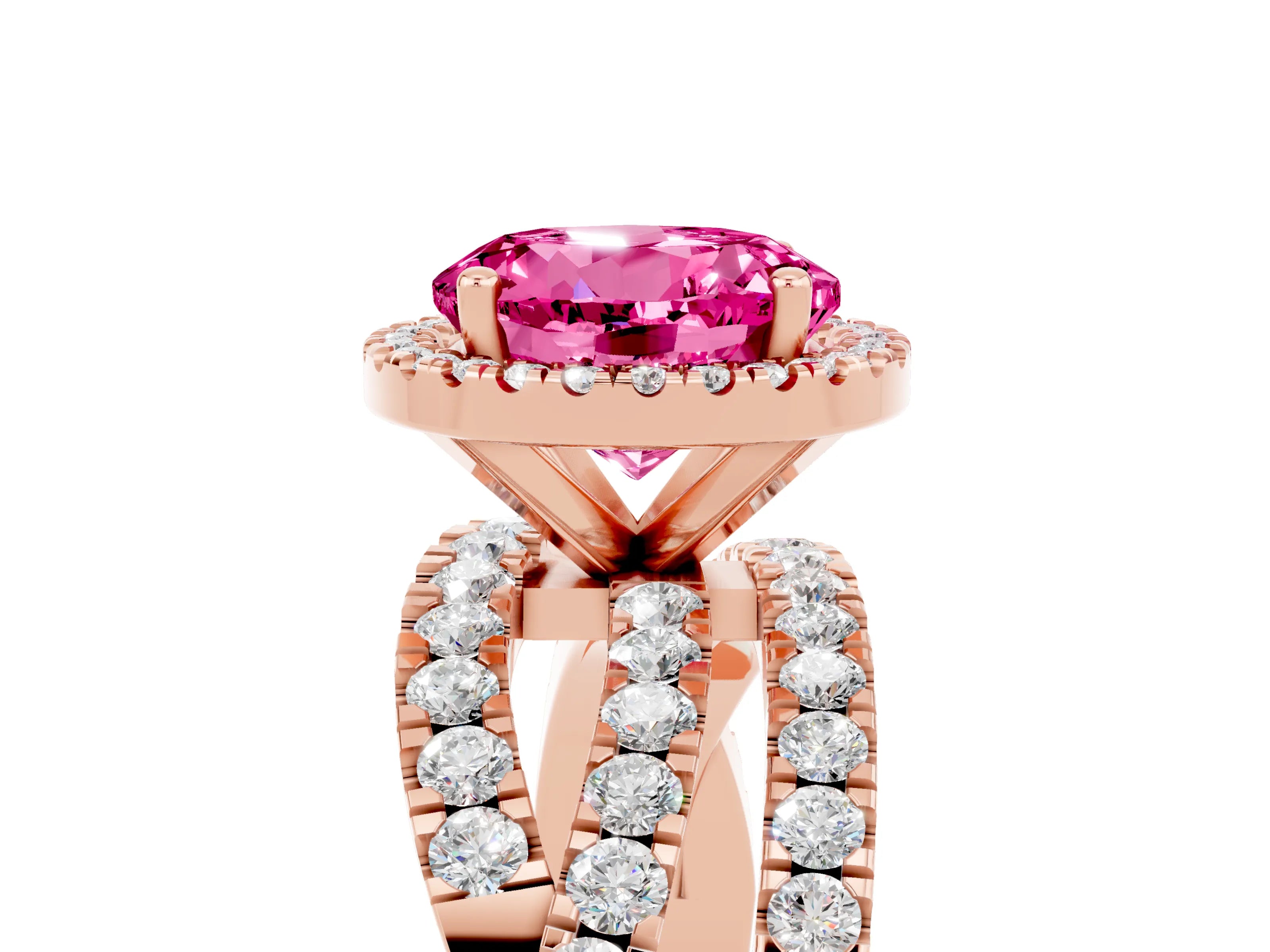 Rose gold Round Cut Cut Halo Split Shank Prong Setting Ring_5