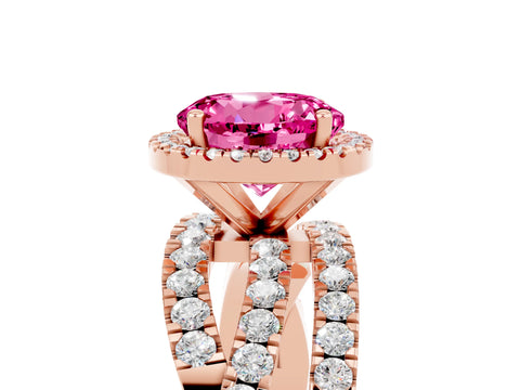 Rose gold Round Cut Cut Halo Split Shank Prong Setting Ring_5