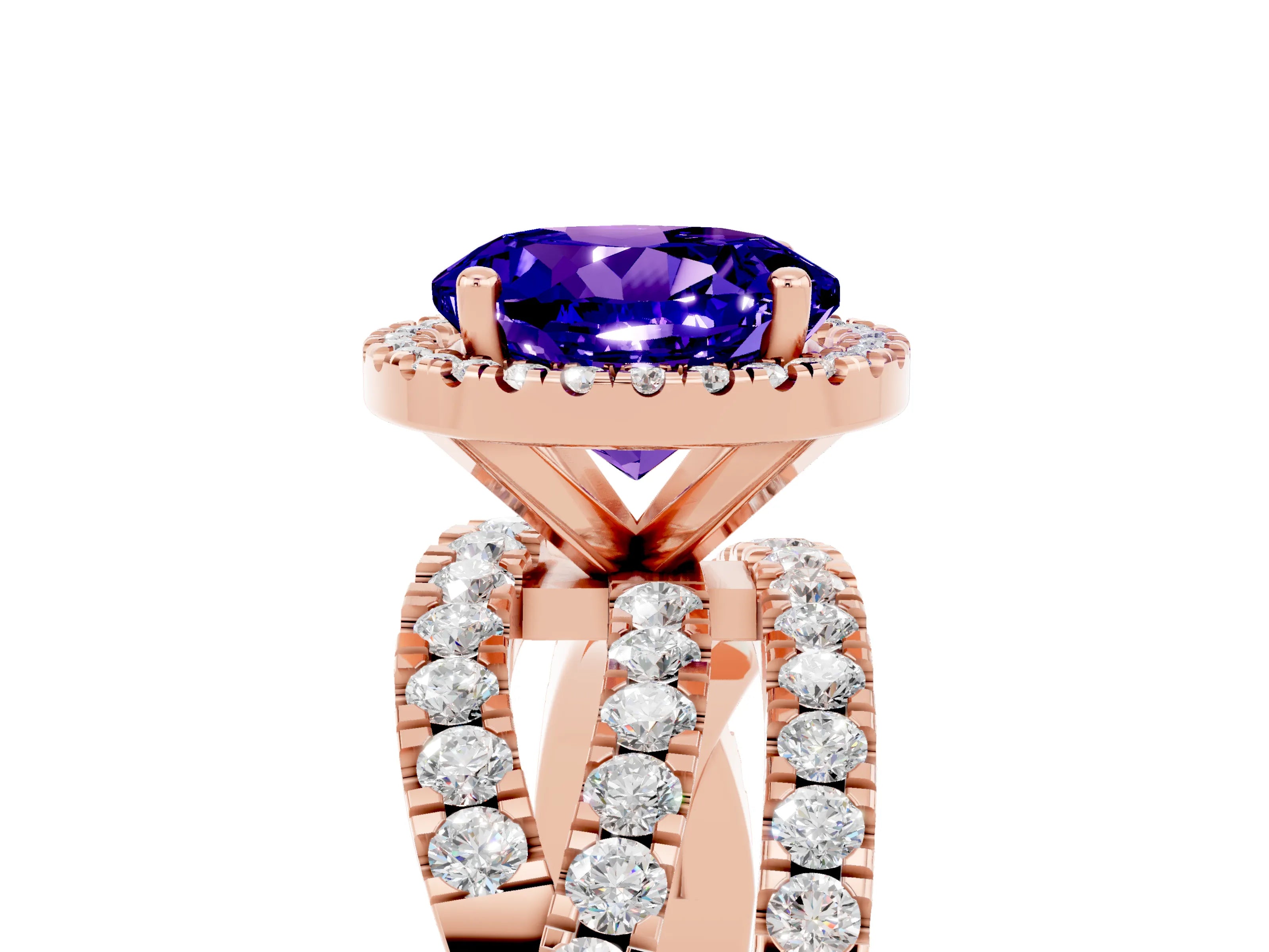 Rose gold Round Cut Cut Halo Split Shank Prong Setting Ring_5