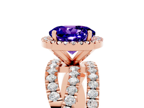 Rose gold Round Cut Cut Halo Split Shank Prong Setting Ring_5