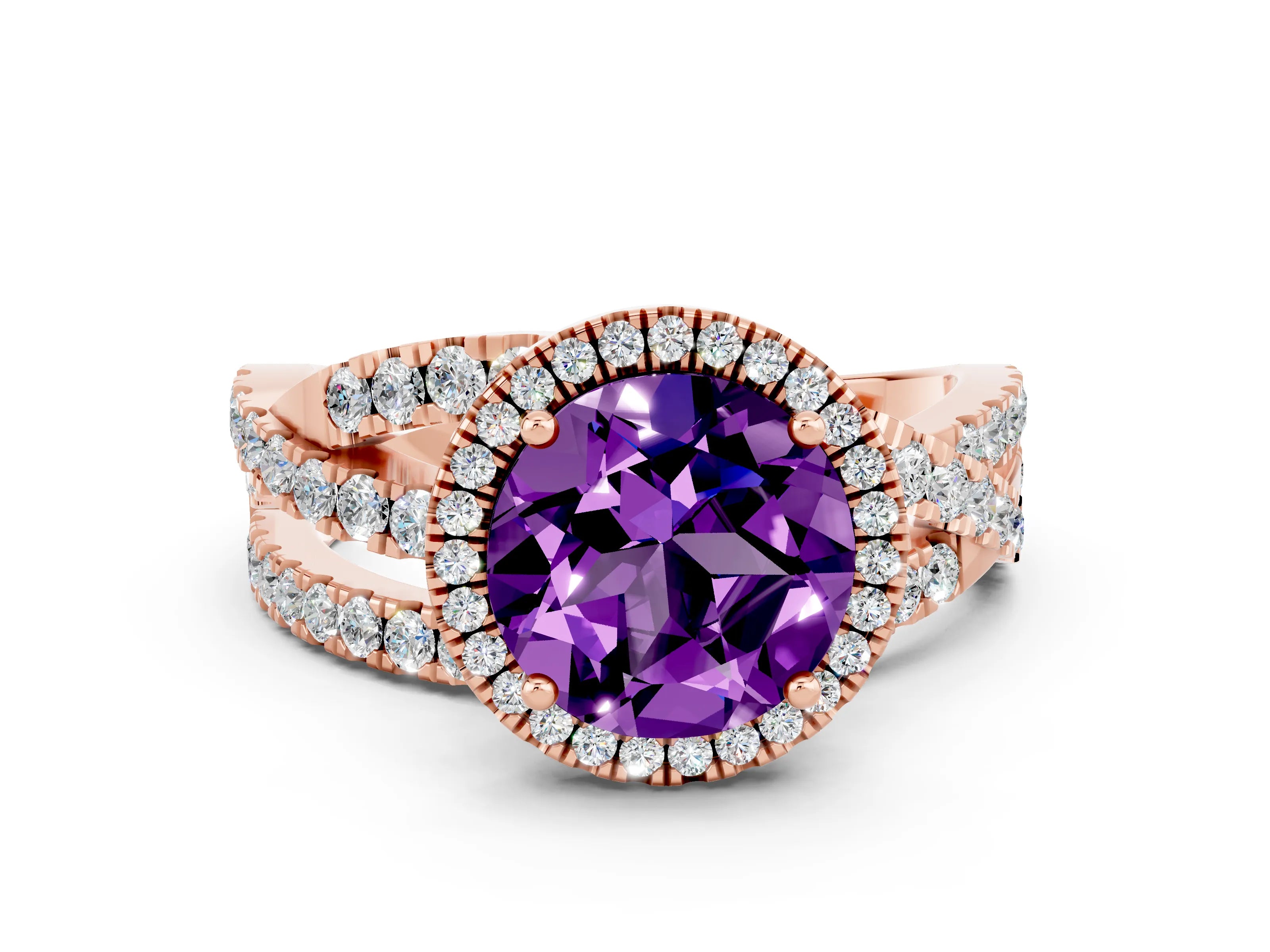 Rose gold Round Cut Cut Halo Split Shank Prong Setting Ring