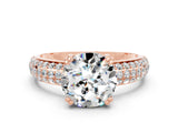 Rose gold Round Cut Cut Pave Diamond Engagement Ring with Channel Set Band and Four-Prong Setting
