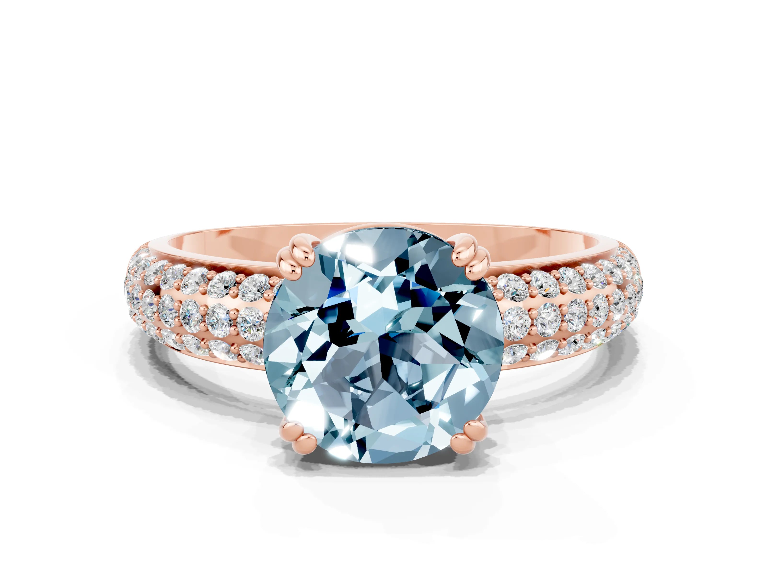 Rose gold Round Cut Cut Pave Diamond Engagement Ring with Channel Set Band and Four-Prong Setting