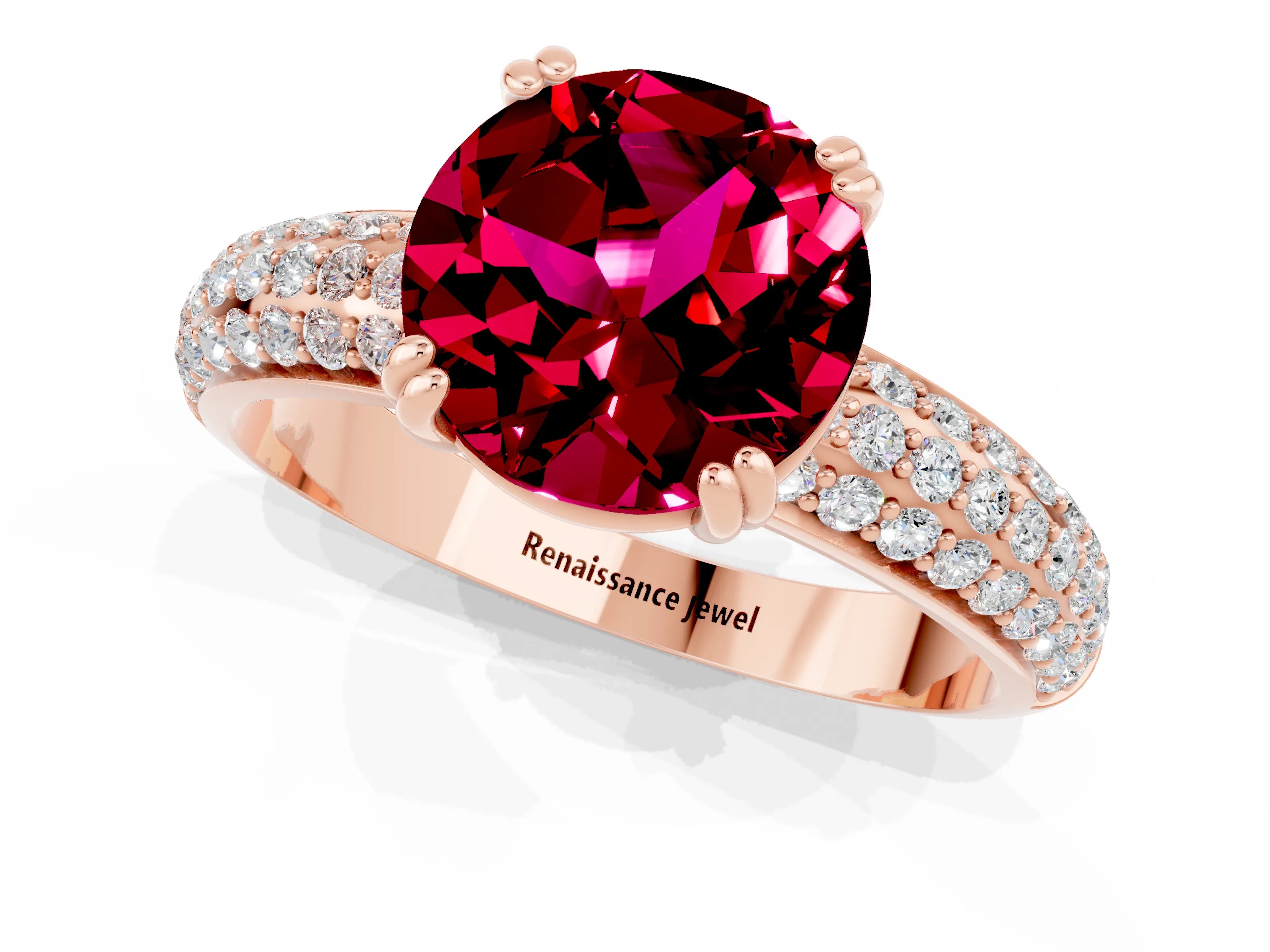 Rose gold Round Cut Cut Pave Diamond Engagement Ring with Channel Set Band and Four-Prong Setting_1