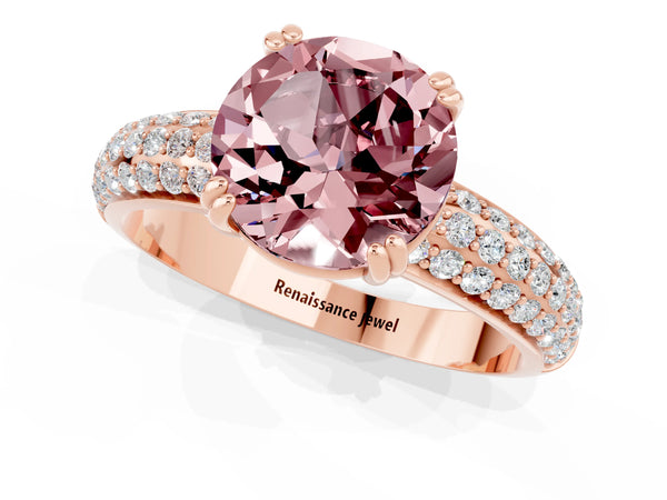 Rose gold Round Cut Cut Pave Diamond Engagement Ring with Channel Set Band and Four-Prong Setting