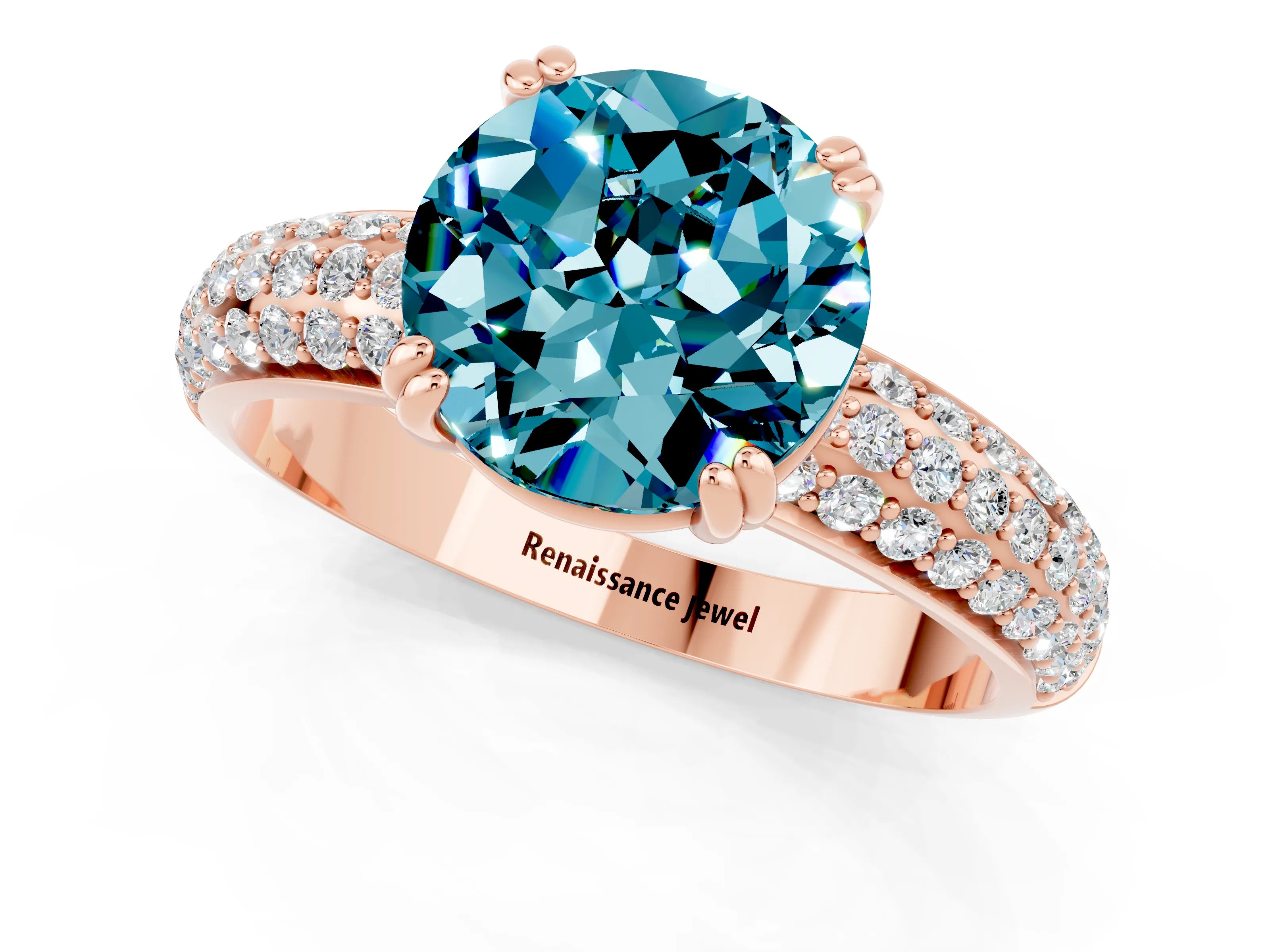 Rose gold Round Cut Cut Pave Diamond Engagement Ring with Channel Set Band and Four-Prong Setting_1
