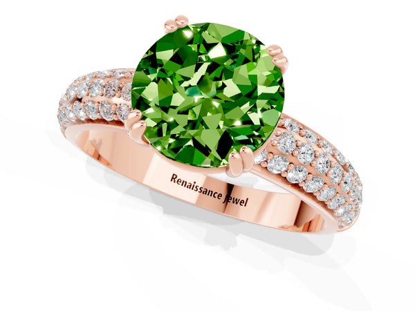 Rose gold Round Cut Cut Pave Diamond Engagement Ring with Channel Set Band and Four-Prong Setting