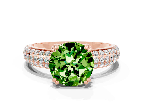 Rose gold Round Cut Cut Pave Diamond Engagement Ring with Channel Set Band and Four-Prong Setting