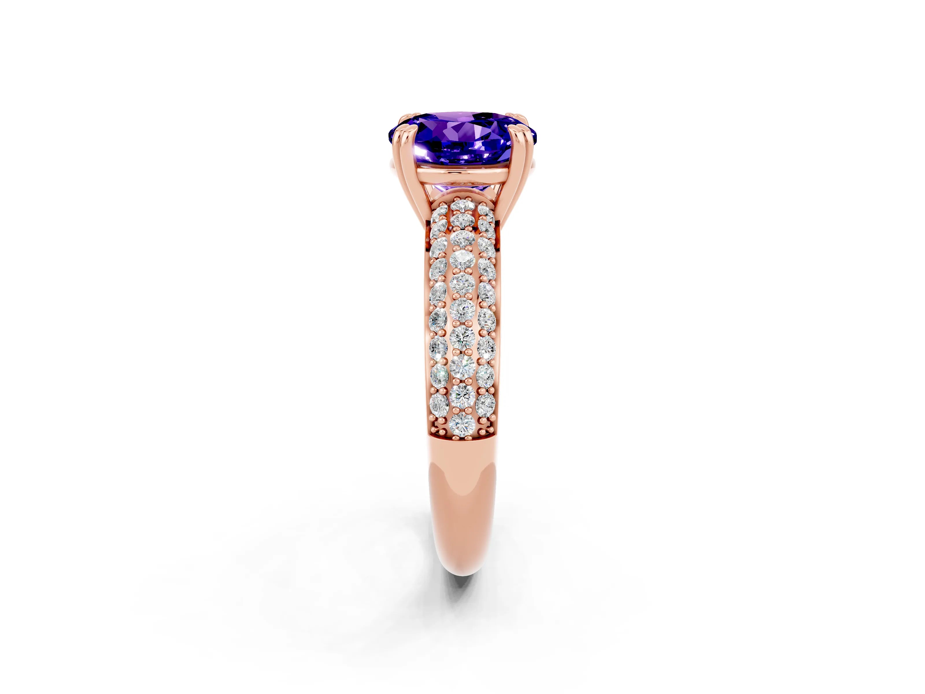 Rose gold Round Cut Cut Pave Diamond Engagement Ring with Channel Set Band and Four-Prong Setting_2