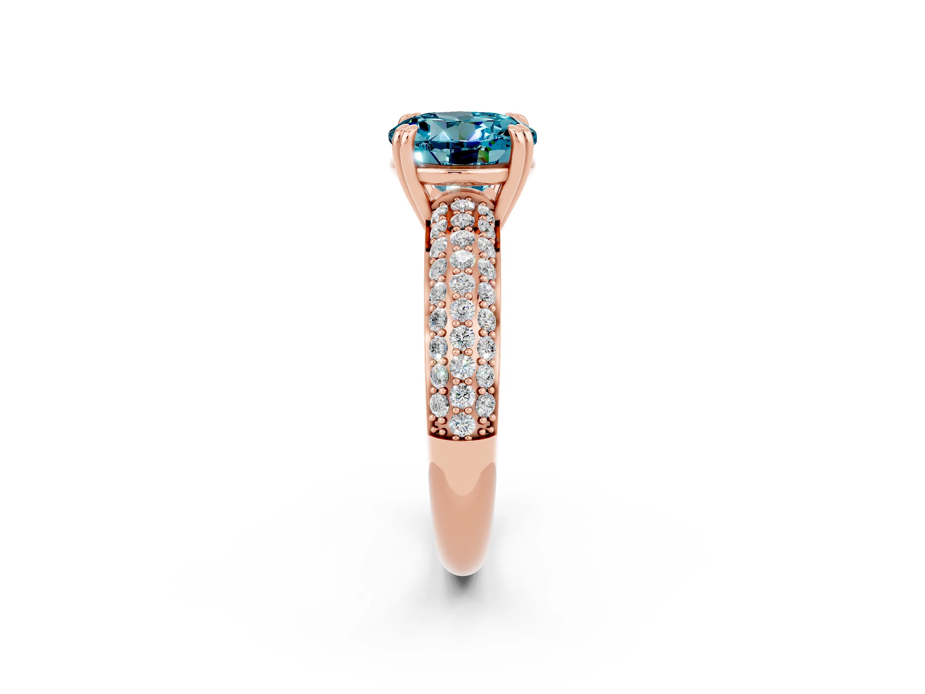 Rose gold Round Cut Cut Pave Diamond Engagement Ring with Channel Set Band and Four-Prong Setting_2