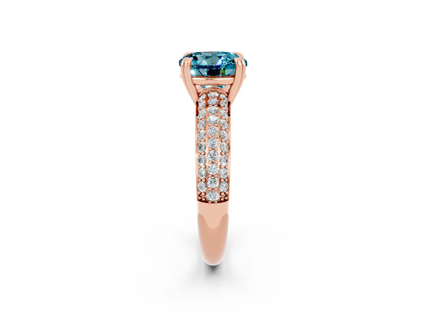 Rose gold Round Cut Cut Pave Diamond Engagement Ring with Channel Set Band and Four-Prong Setting