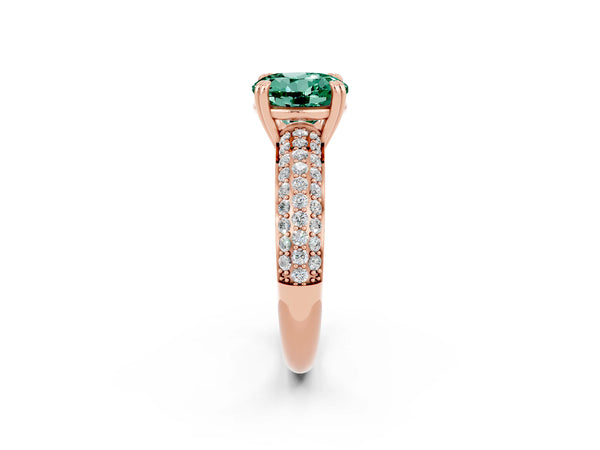 Rose gold Round Cut Green Sapphire Solitaire Ring with Multi-Row Round Pavé Band and Prong Setting