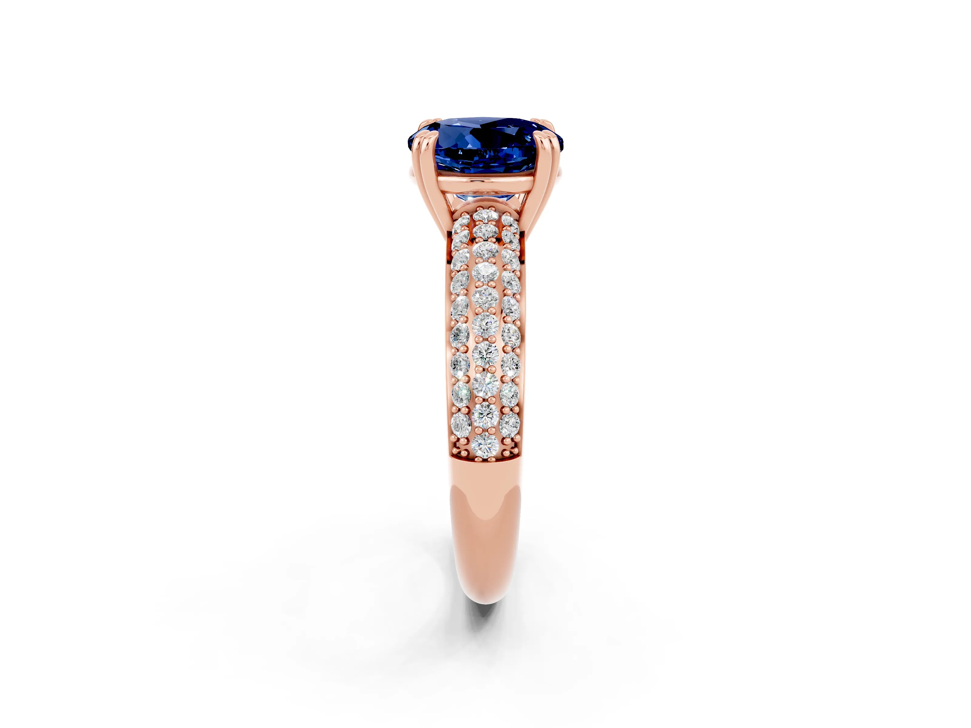 Rose gold Round Cut Cut Pave Diamond Engagement Ring with Channel Set Band and Four-Prong Setting_2