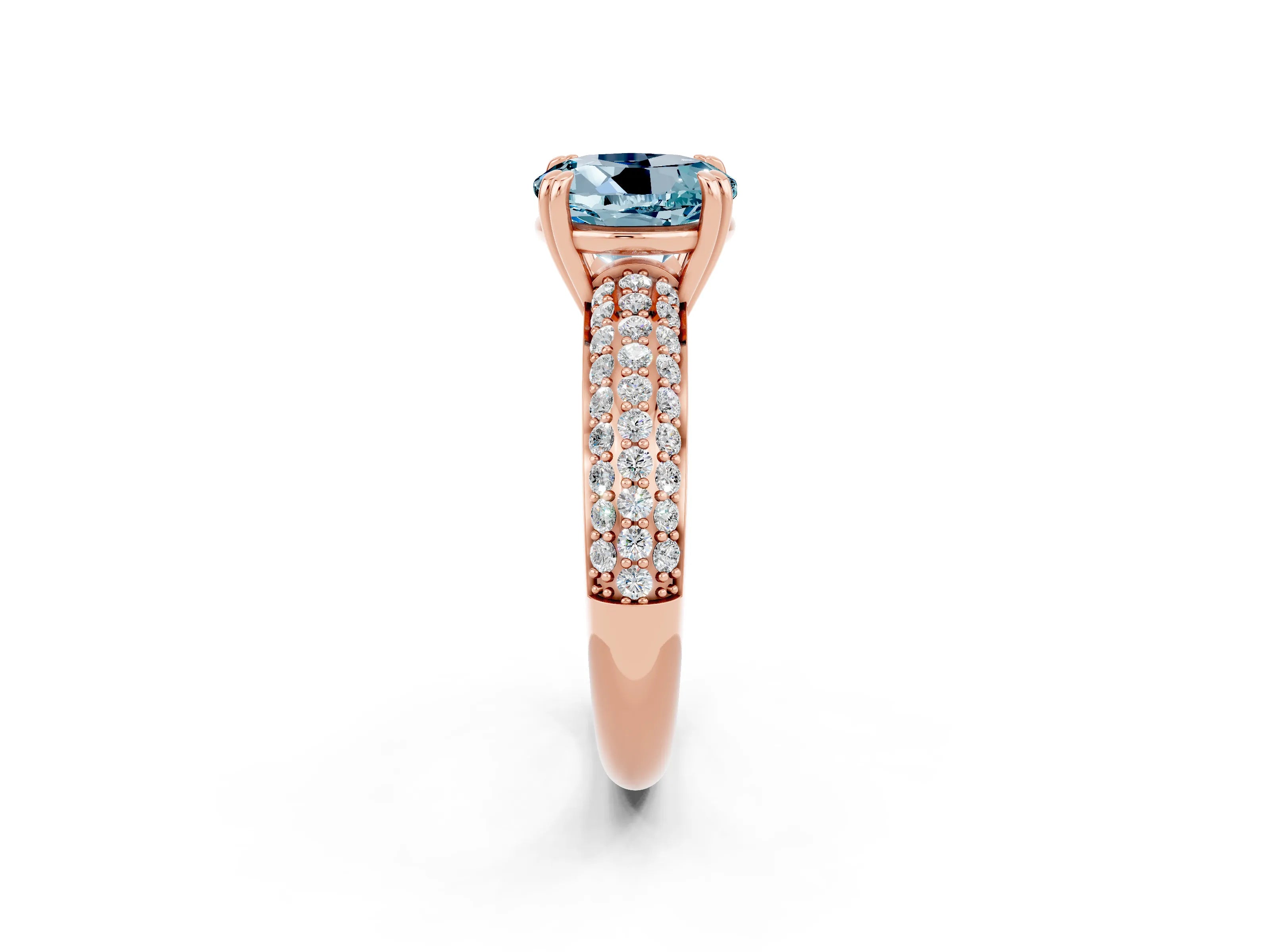 Rose gold Round Cut Cut Pave Diamond Engagement Ring with Channel Set Band and Four-Prong Setting_2