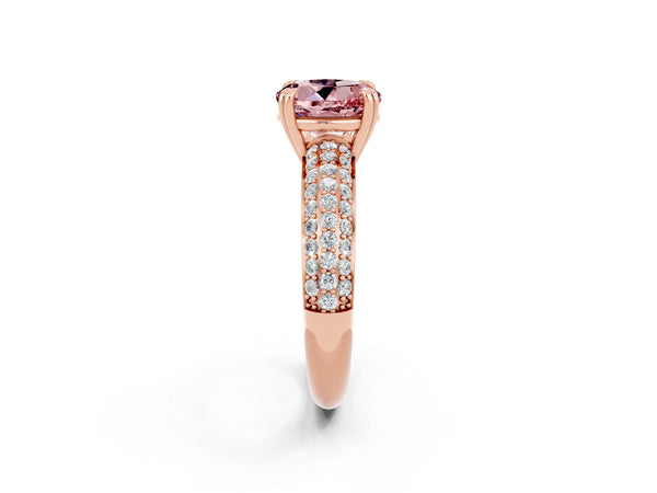 Rose gold Round Cut Cut Pave Diamond Engagement Ring with Channel Set Band and Four-Prong Setting