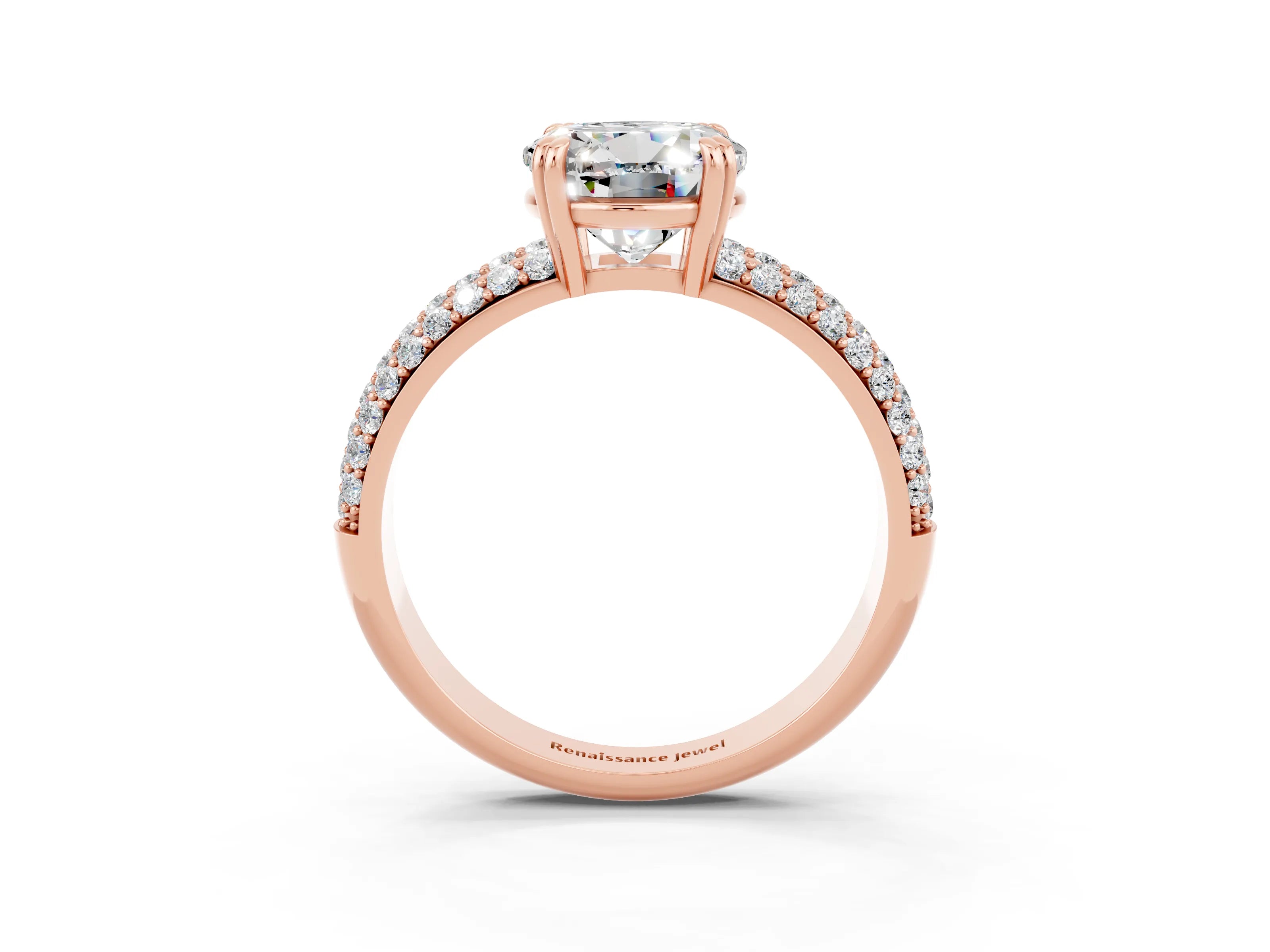 Rose gold Round Cut Cut Pave Diamond Engagement Ring with Channel Set Band and Four-Prong Setting_3