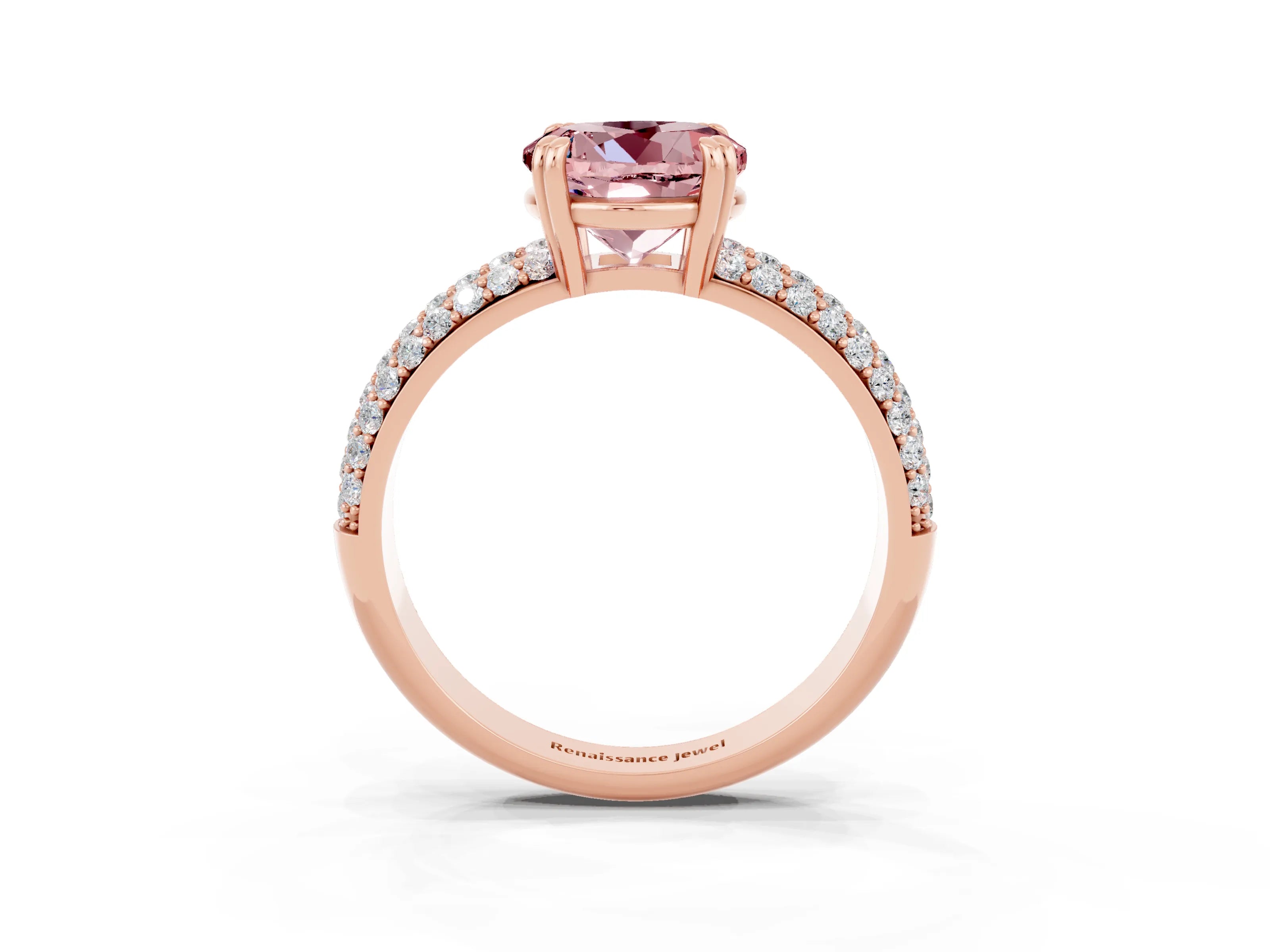 Rose gold Round Cut Cut Pave Diamond Engagement Ring with Channel Set Band and Four-Prong Setting_3