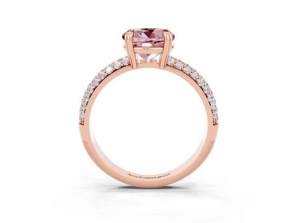 Rose gold Round Cut Cut Pave Diamond Engagement Ring with Channel Set Band and Four-Prong Setting