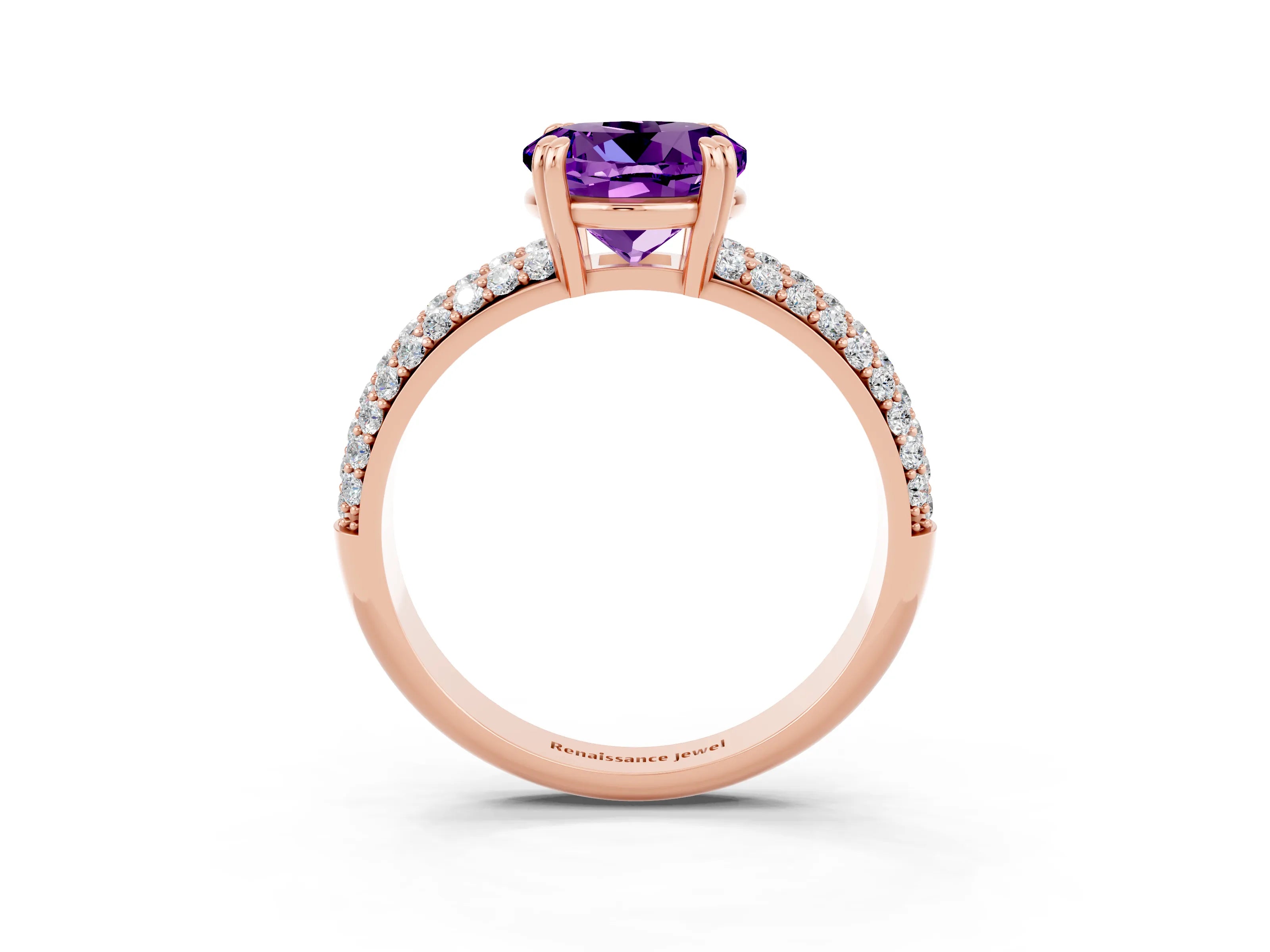 Rose gold Round Cut Cut Pave Diamond Engagement Ring with Channel Set Band and Four-Prong Setting_3