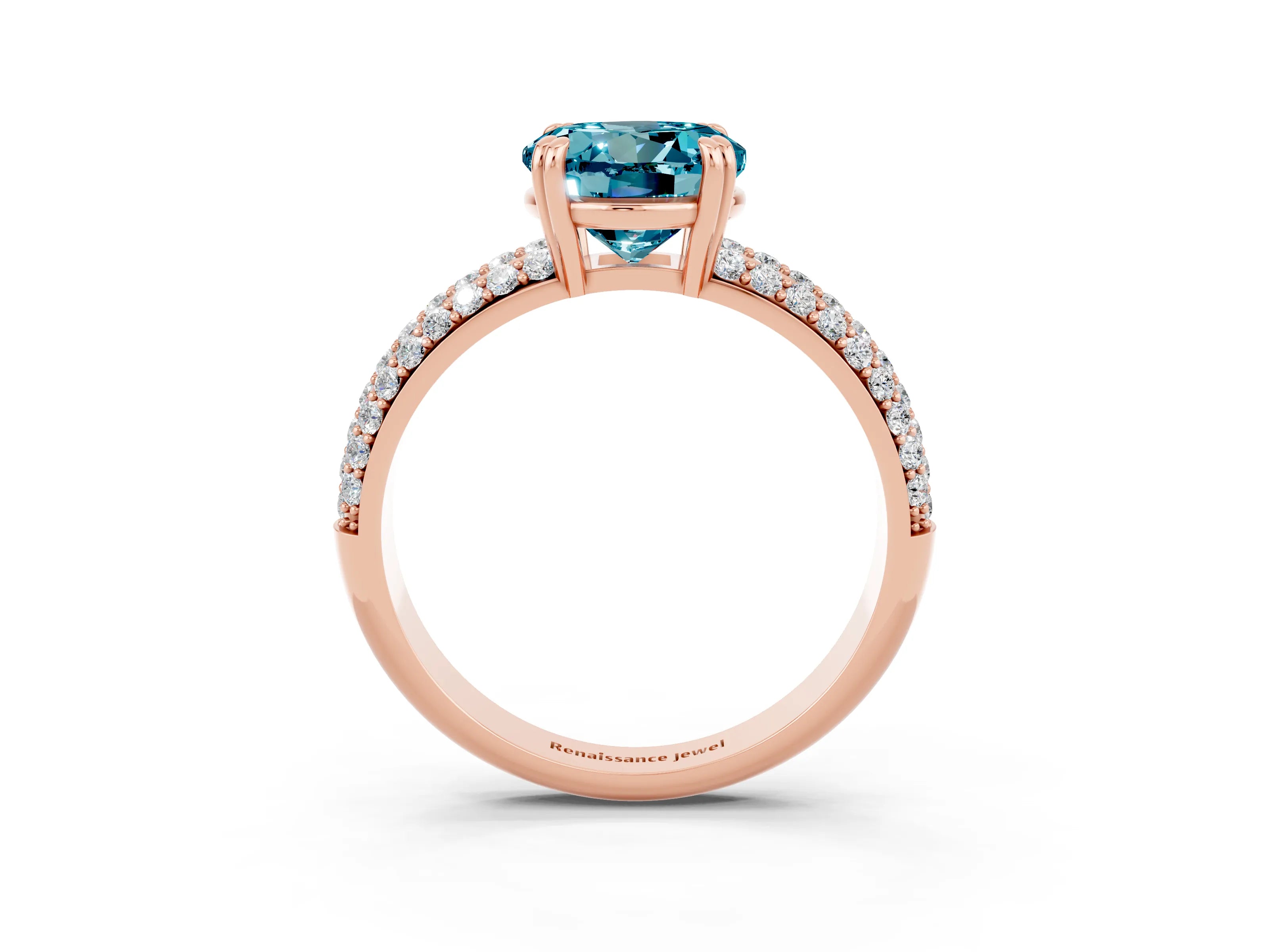 Rose gold Round Cut Cut Pave Diamond Engagement Ring with Channel Set Band and Four-Prong Setting_3