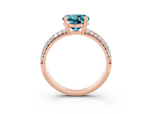 Rose gold Round Cut Cut Pave Diamond Engagement Ring with Channel Set Band and Four-Prong Setting