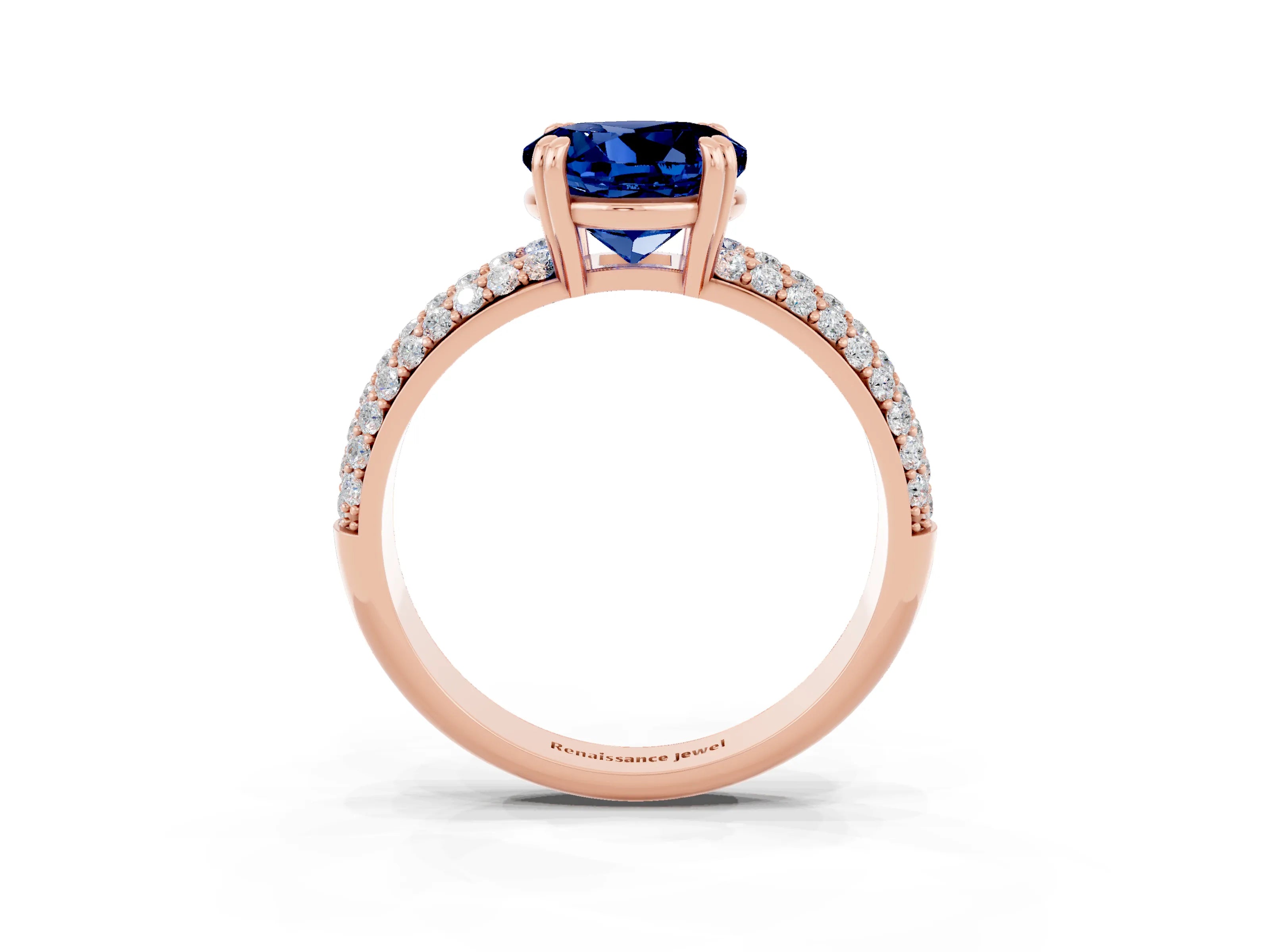 Rose gold Round Cut Cut Pave Diamond Engagement Ring with Channel Set Band and Four-Prong Setting_3