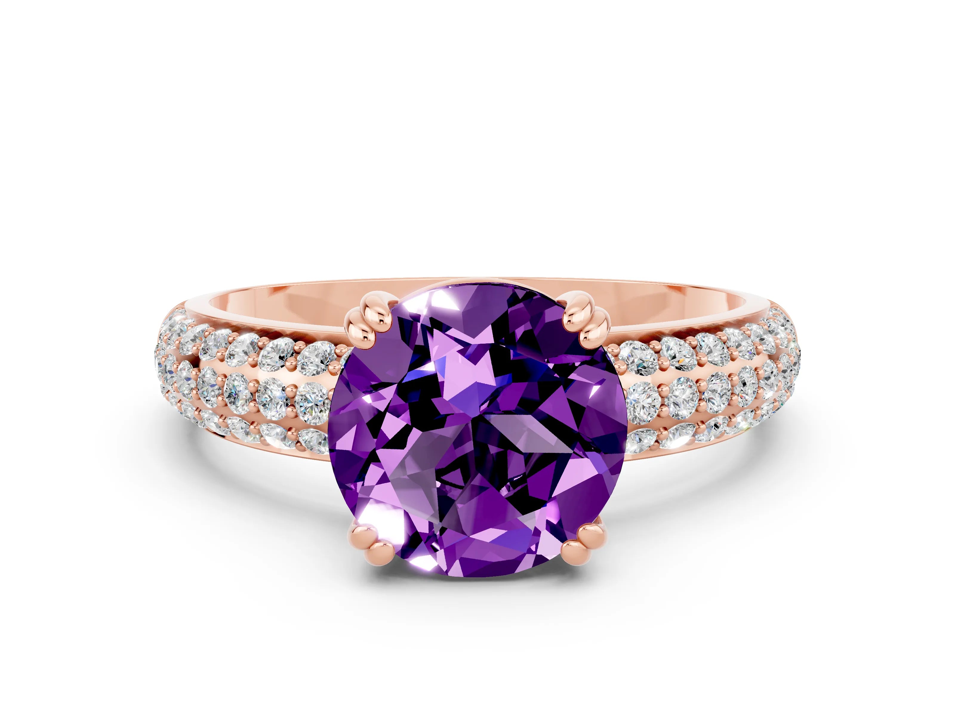 Rose gold Round Cut Cut Pave Diamond Engagement Ring with Channel Set Band and Four-Prong Setting