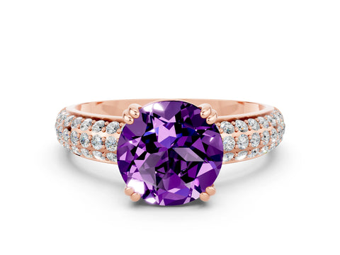 Rose gold Round Cut Cut Pave Diamond Engagement Ring with Channel Set Band and Four-Prong Setting