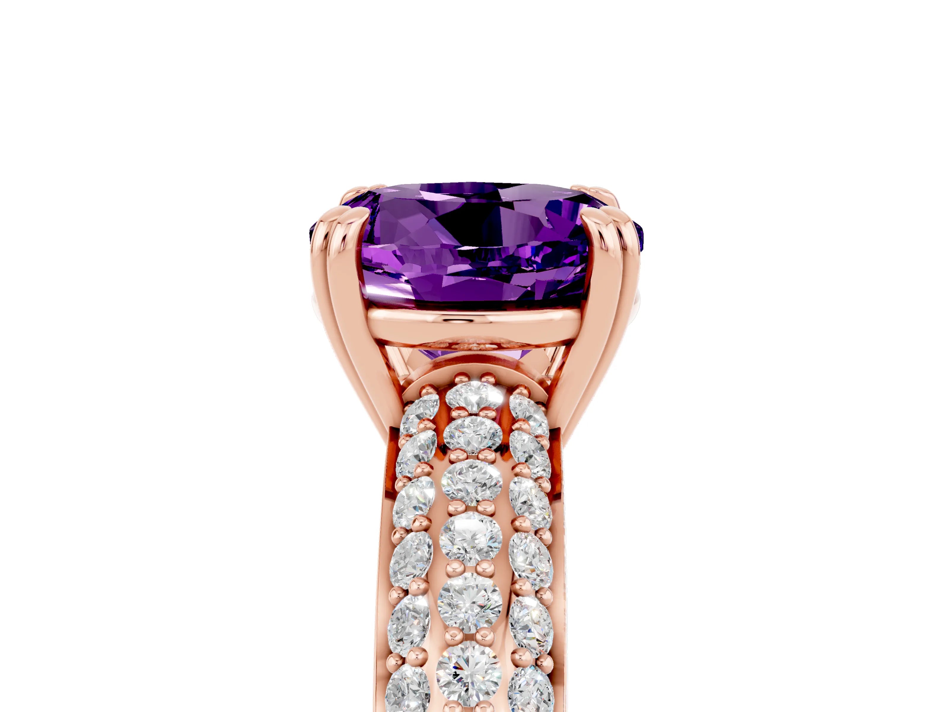 Rose gold Round Cut Cut Pave Diamond Engagement Ring with Channel Set Band and Four-Prong Setting_5