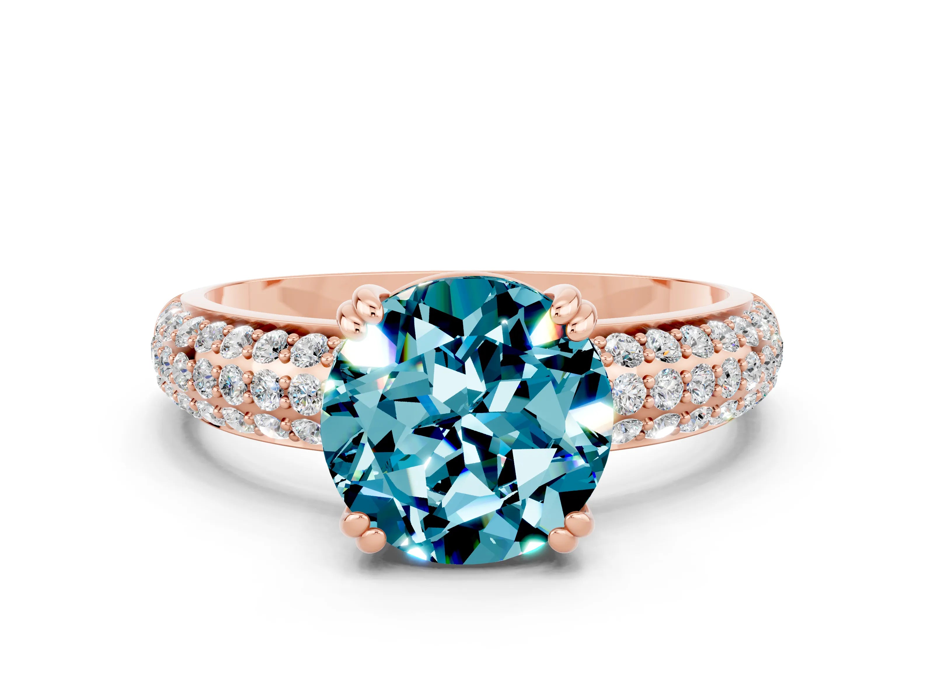 Rose gold Round Cut Cut Pave Diamond Engagement Ring with Channel Set Band and Four-Prong Setting