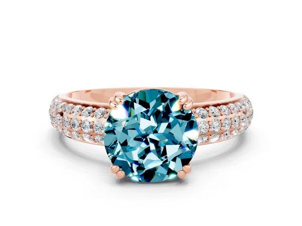 Rose gold Round Cut Cut Pave Diamond Engagement Ring with Channel Set Band and Four-Prong Setting