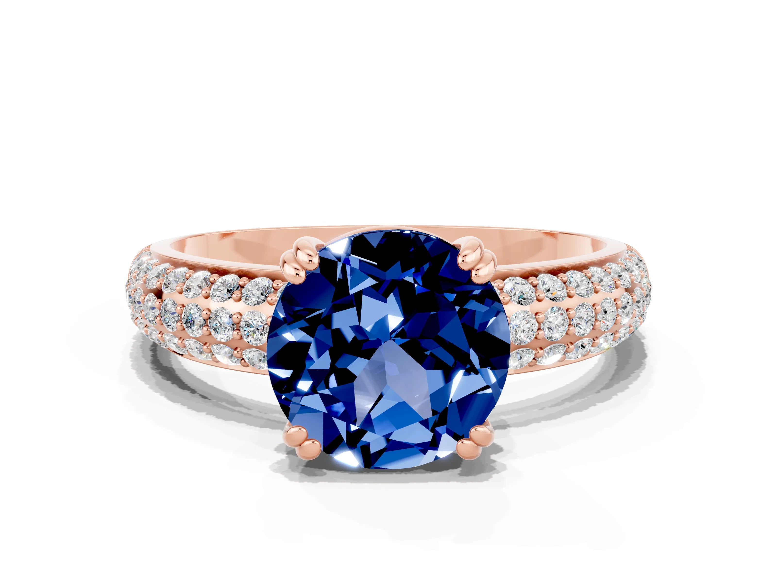 Rose gold Round Cut Cut Pave Diamond Engagement Ring with Channel Set Band and Four-Prong Setting