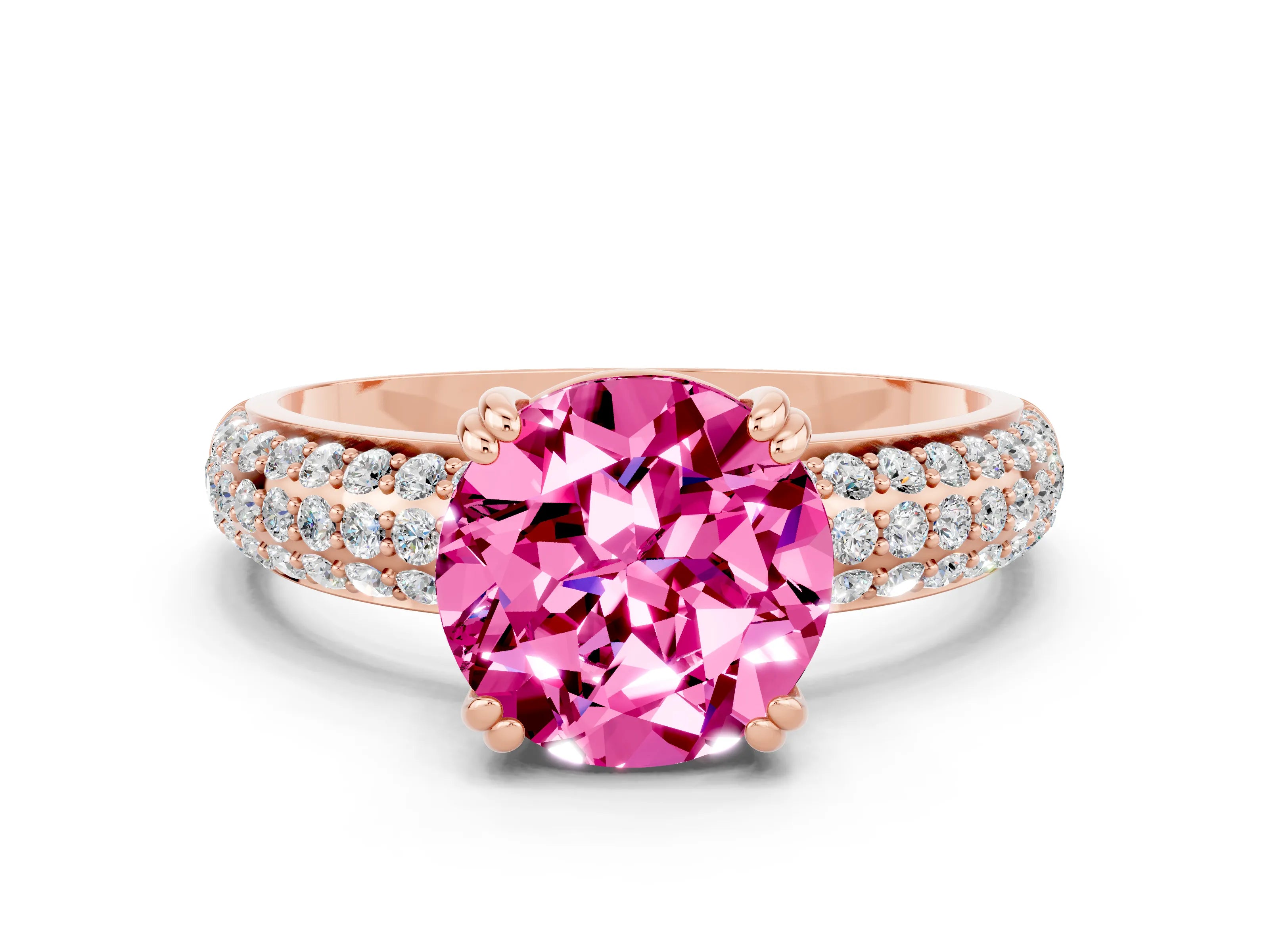 Rose gold Round Cut Cut Pave Diamond Engagement Ring with Channel Set Band and Four-Prong Setting
