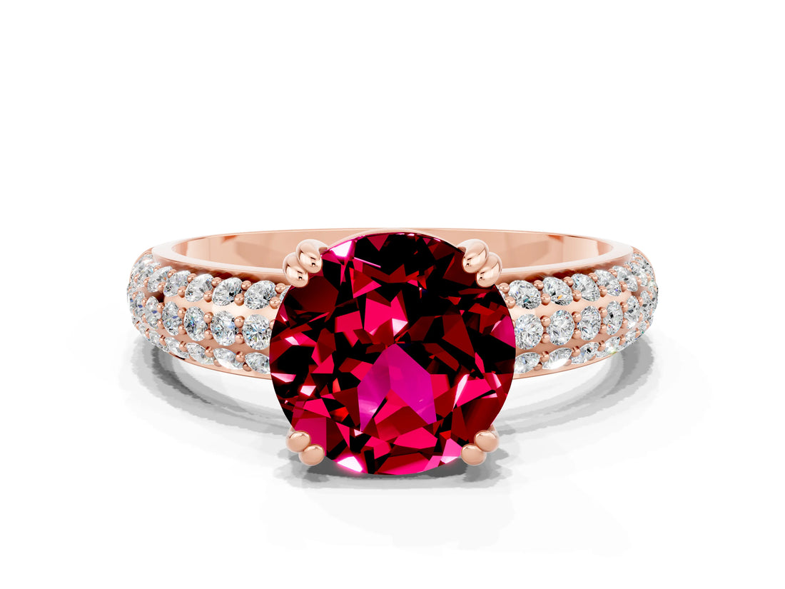 Rose gold Round Cut Cut Pave Diamond Engagement Ring with Channel Set Band and Four-Prong Setting