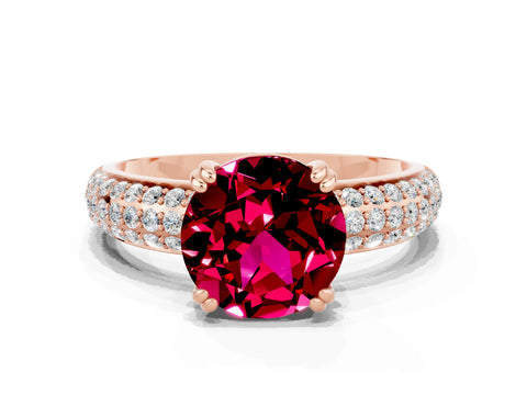 Rose gold Round Cut Cut Pave Diamond Engagement Ring with Channel Set Band and Four-Prong Setting