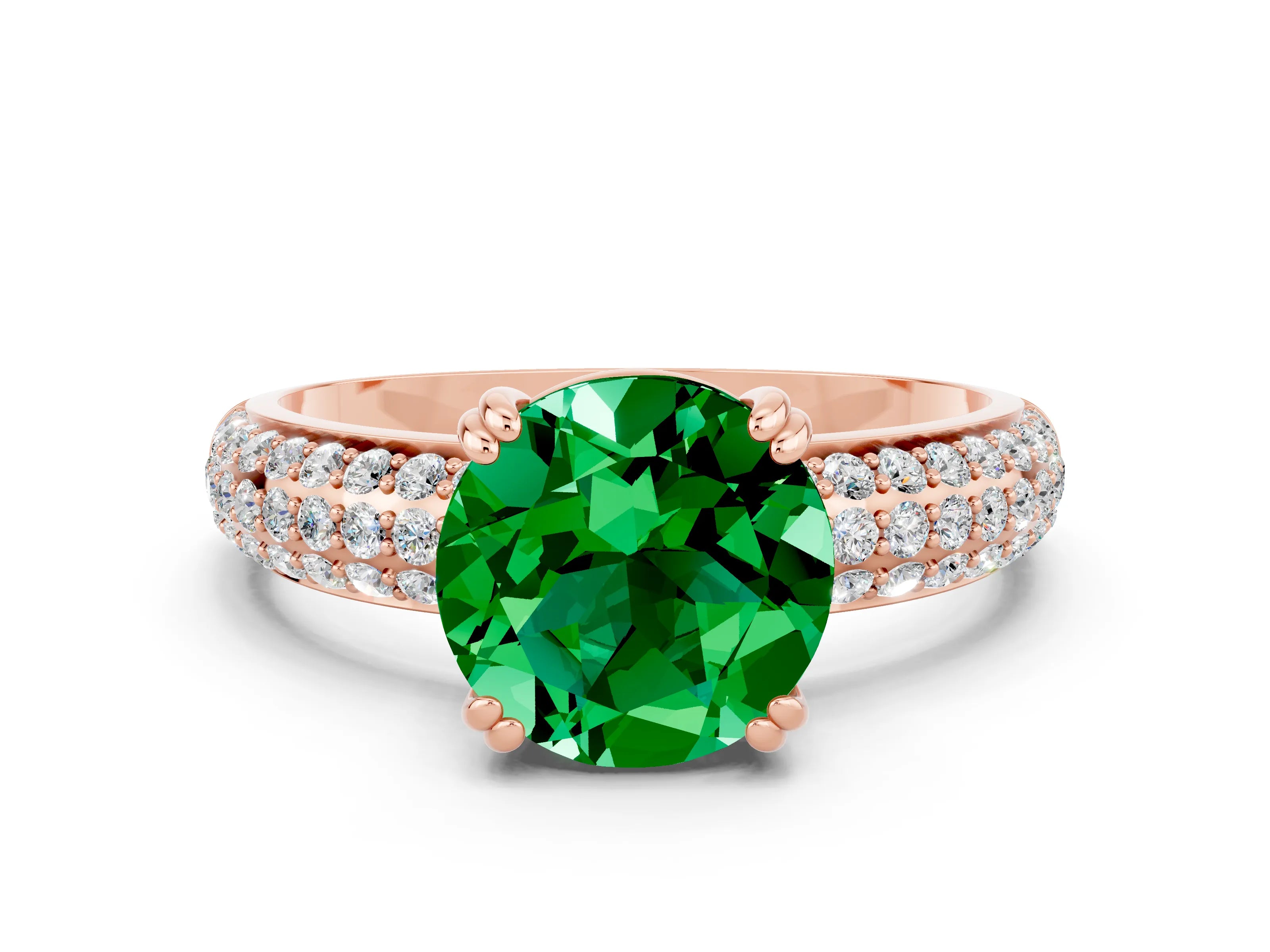 Rose gold Round Cut Cut Pave Diamond Engagement Ring with Channel Set Band and Four-Prong Setting