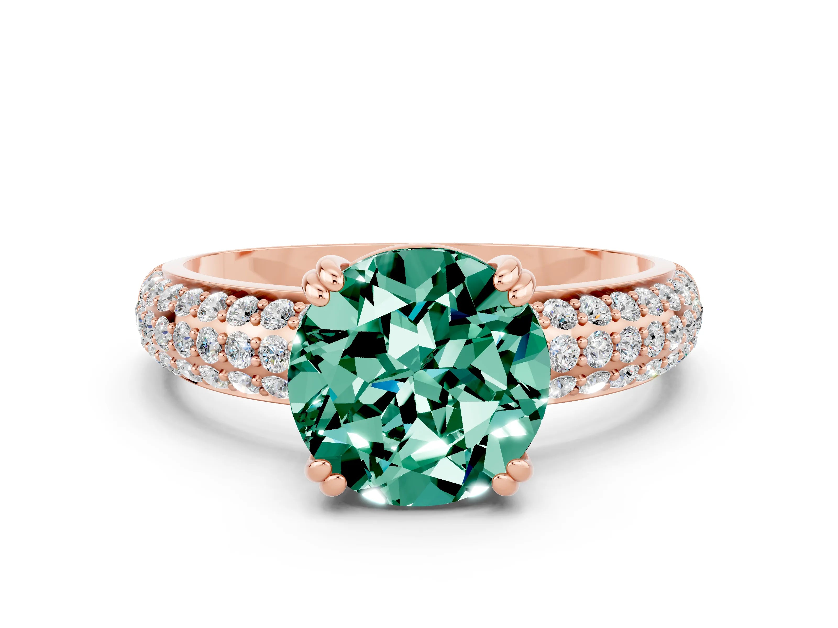 Rose gold Round Cut Cut Pave Diamond Engagement Ring with Channel Set Band and Four-Prong Setting