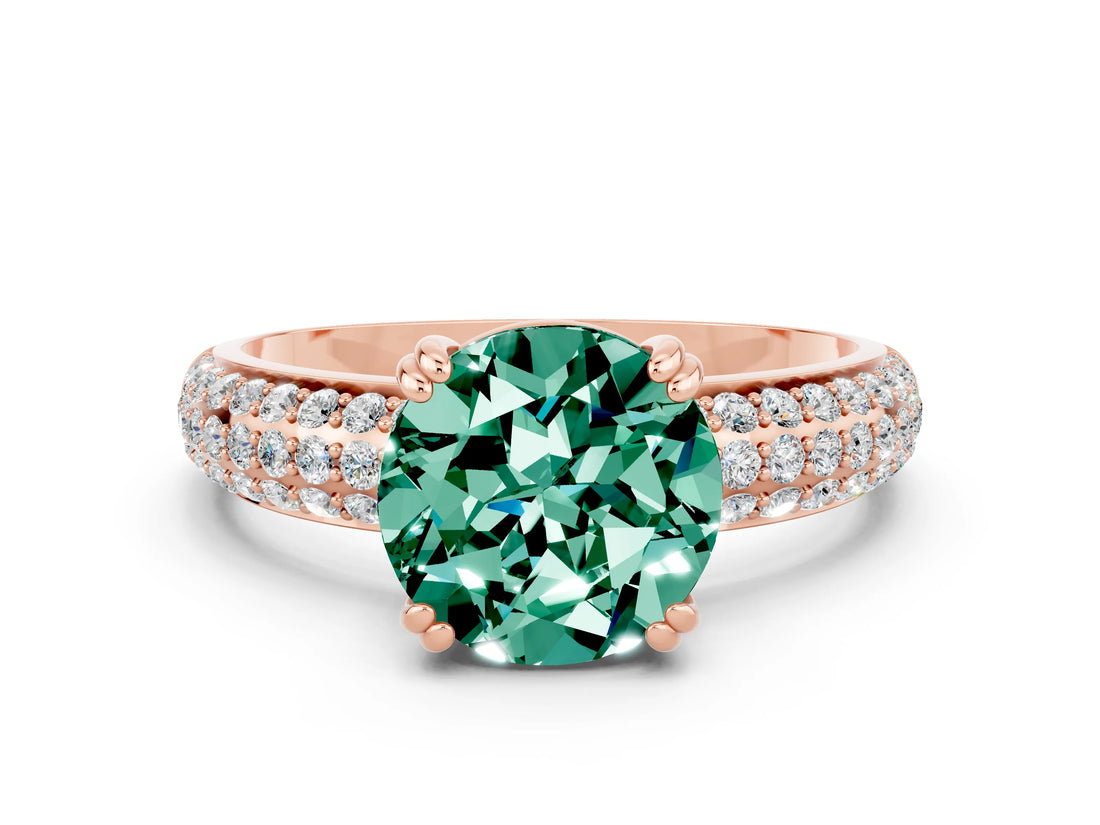 Rose gold Round Cut Cut Pave Diamond Engagement Ring with Channel Set Band and Four-Prong Setting