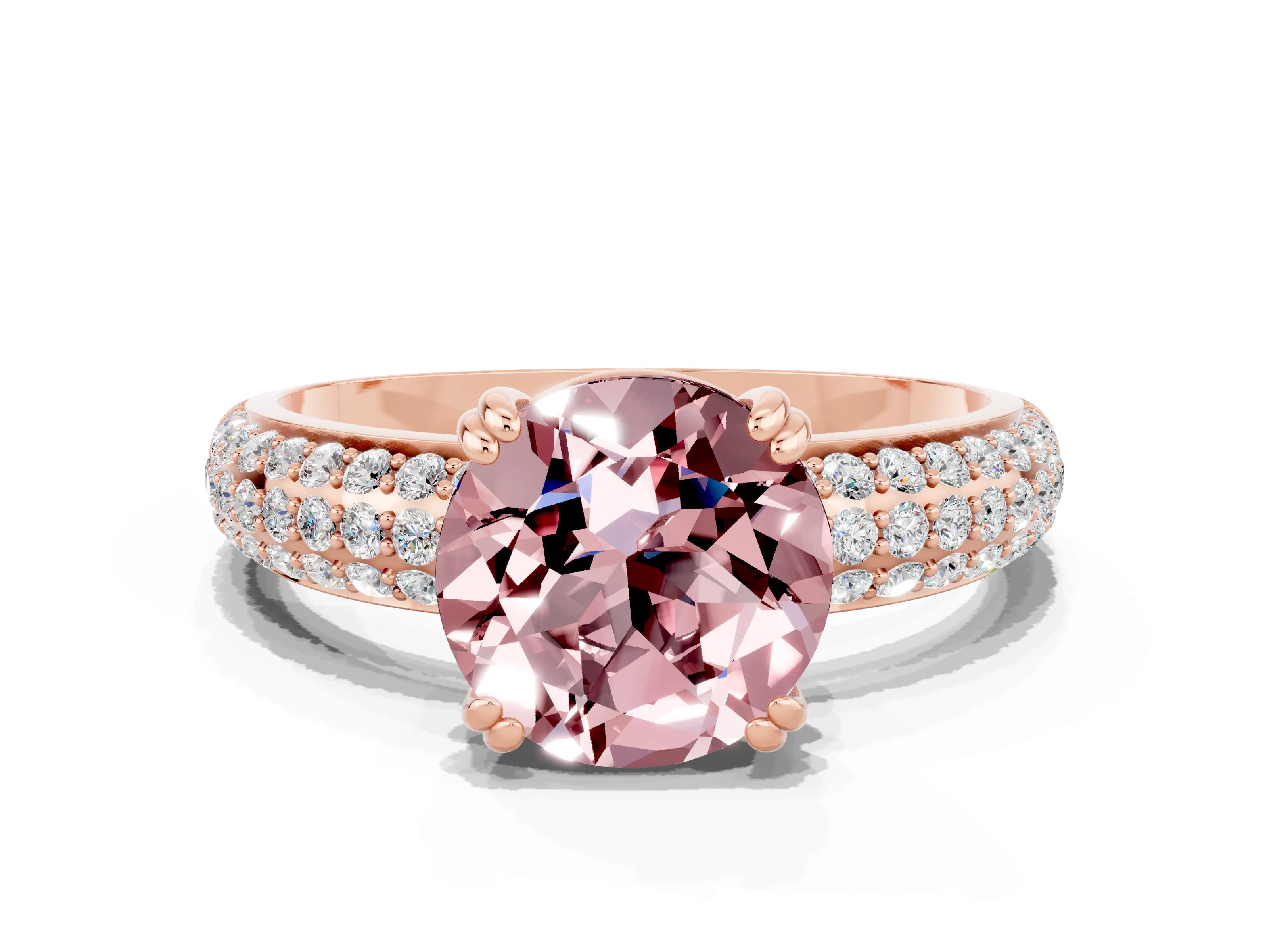 Rose gold Round Cut Cut Pave Diamond Engagement Ring with Channel Set Band and Four-Prong Setting