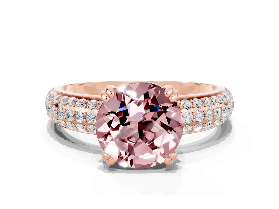 Rose gold Round Cut Cut Pave Diamond Engagement Ring with Channel Set Band and Four-Prong Setting