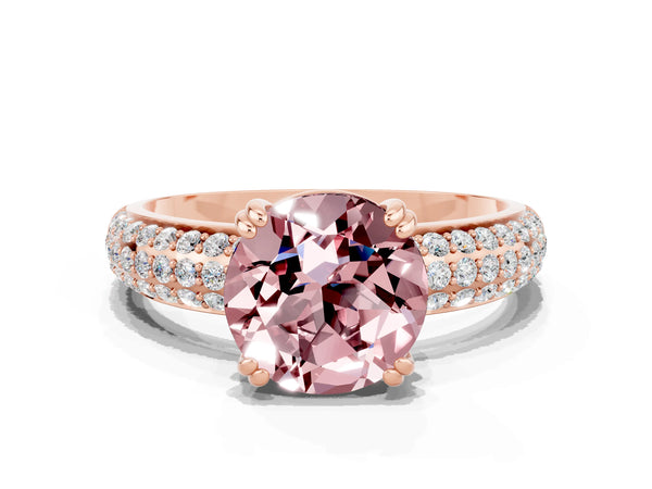 Rose gold Round Cut Cut Pave Diamond Engagement Ring with Channel Set Band and Four-Prong Setting