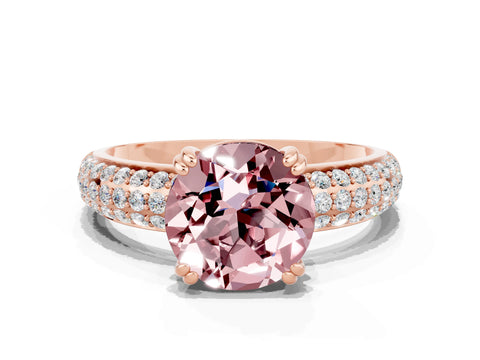 Rose gold Round Cut Cut Pave Diamond Engagement Ring with Channel Set Band and Four-Prong Setting