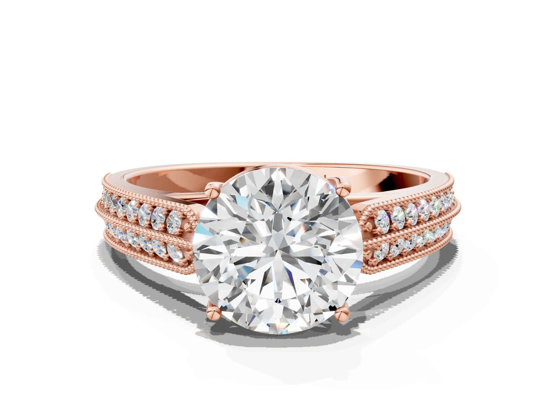 Rose gold Round Cut Cut Pave Split Shank Engagement Ring with Four-Prong Setting_15