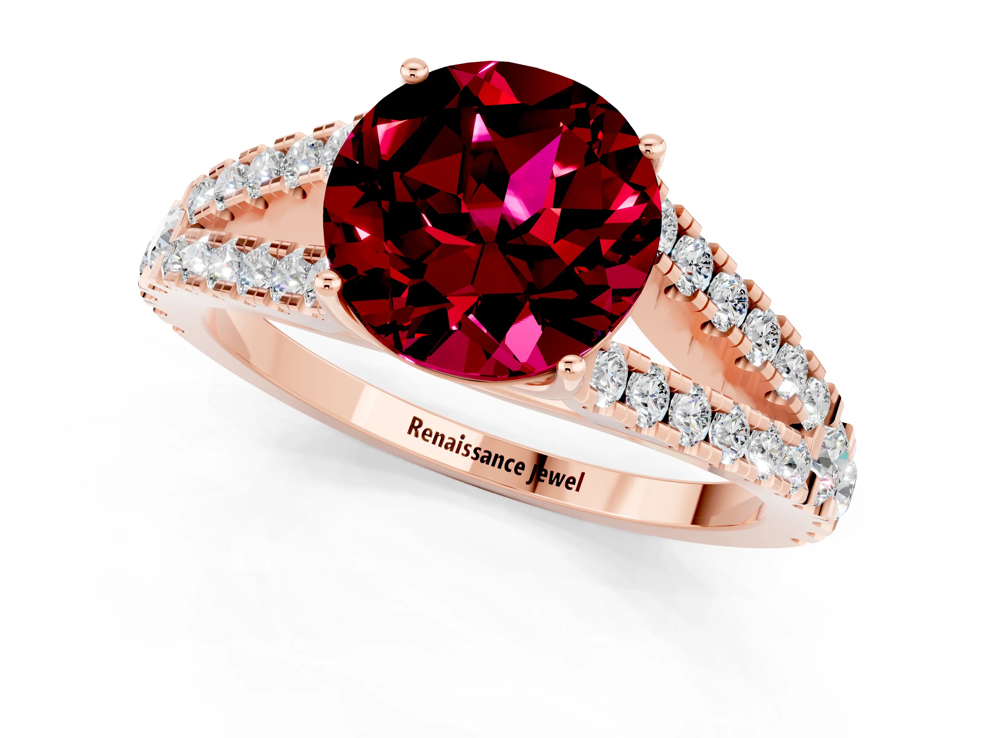 Rose gold Round Cut Cut Split Shank Pave Diamond Engagement Ring with Four-Prong Setting_1
