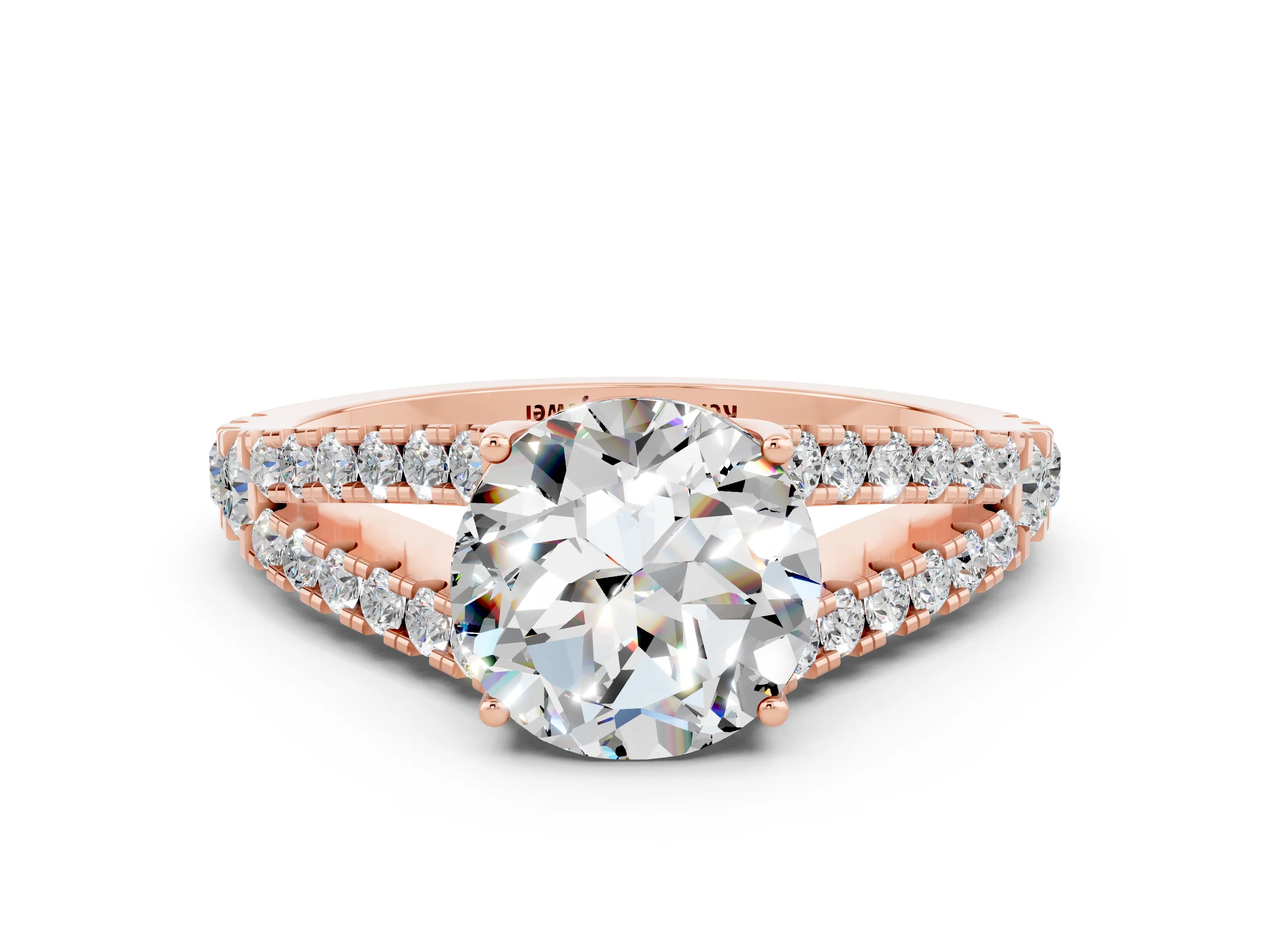 Rose gold Round Cut Cut Split Shank Pave Diamond Engagement Ring with Four-Prong Setting